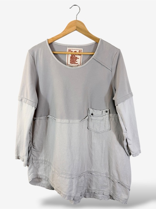 Lagenlook Tops - Japanese Lagenlook Asymmetrical Tunic Size L Nature Essence Essentials Granola